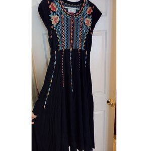 Johnny Was navy blue embroidered maxi dress in women's size small